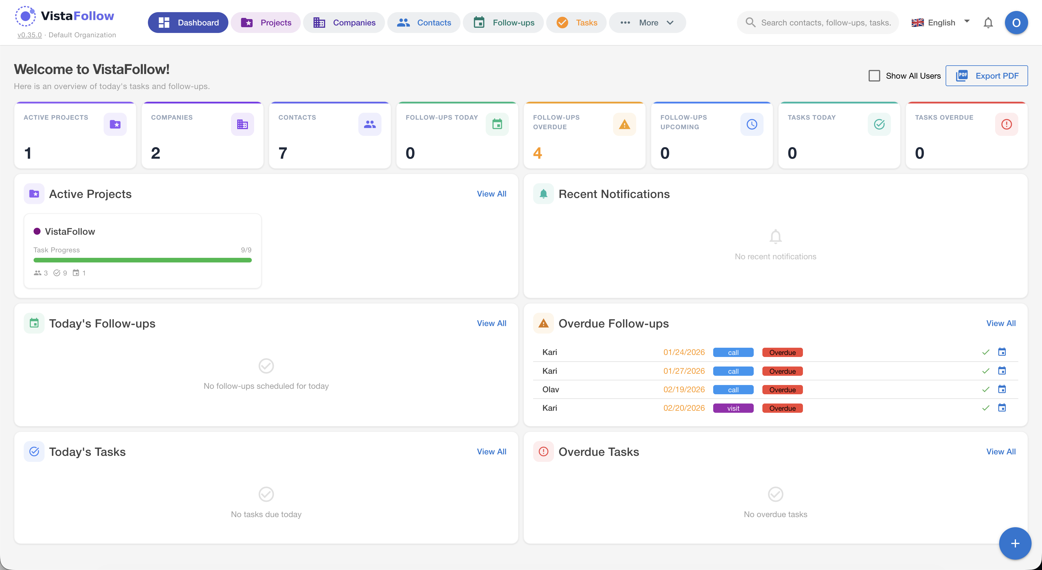 VistaFollow Dashboard
