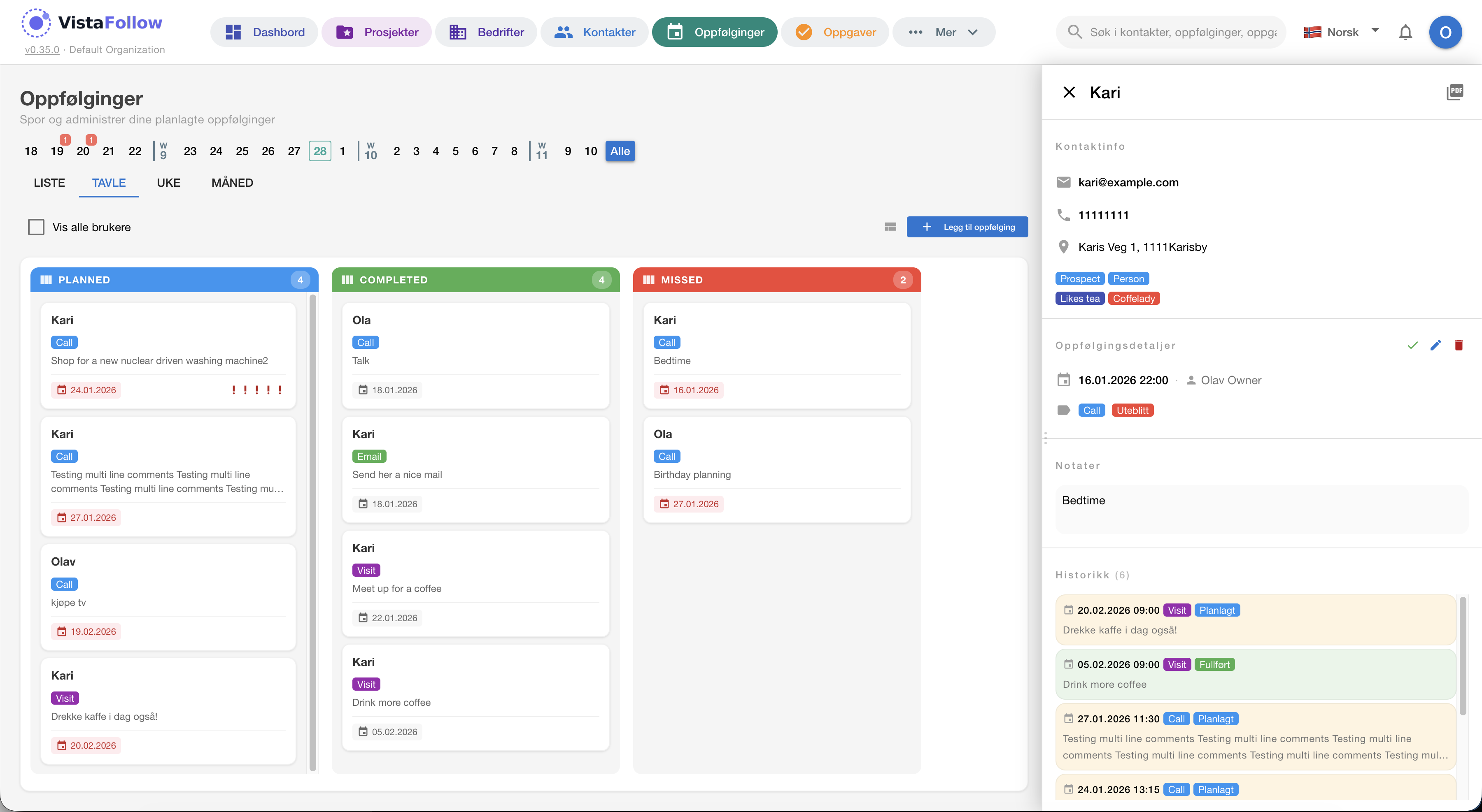 Oppfølginger — Kanban-tavle