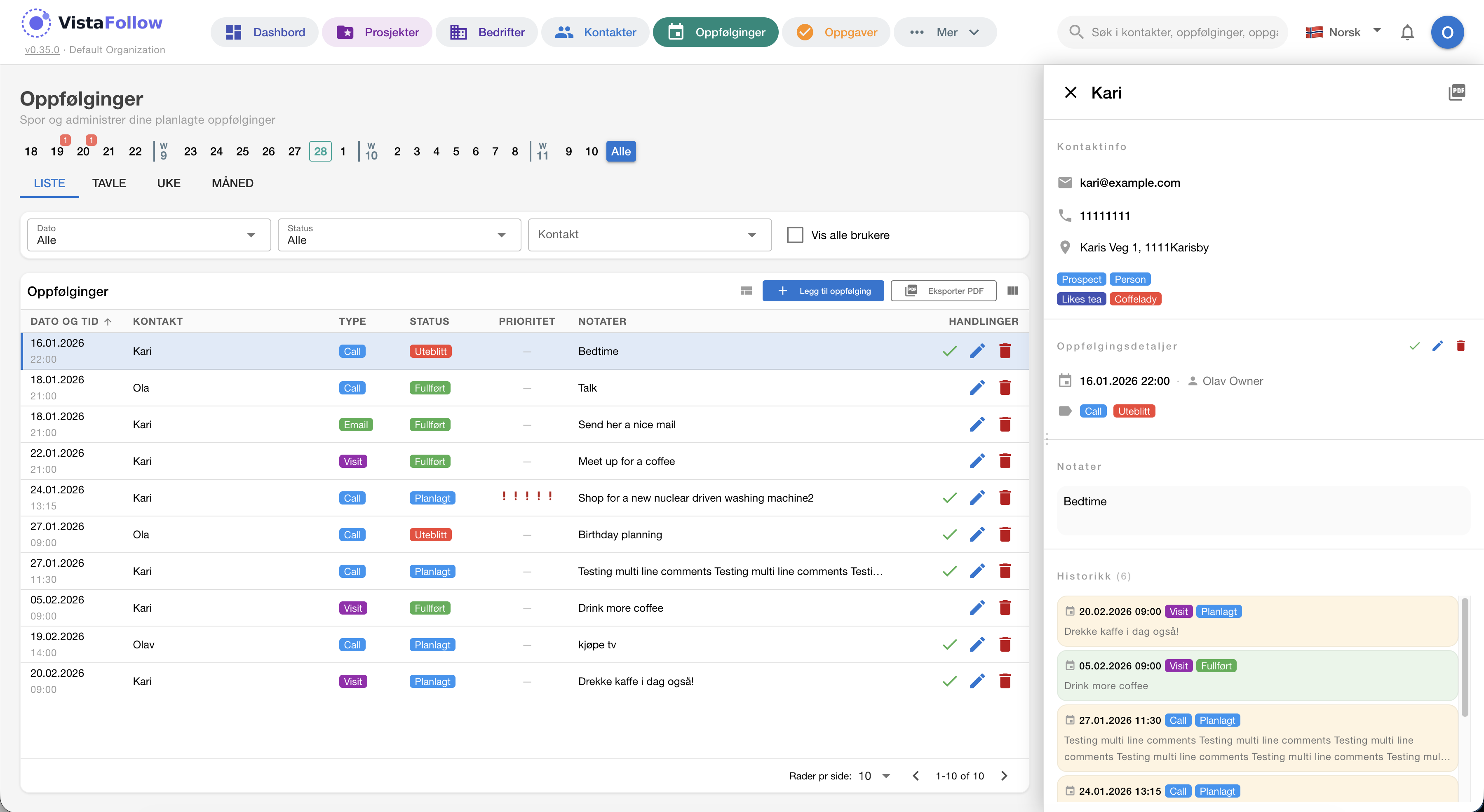 Oppfølginger — liste
