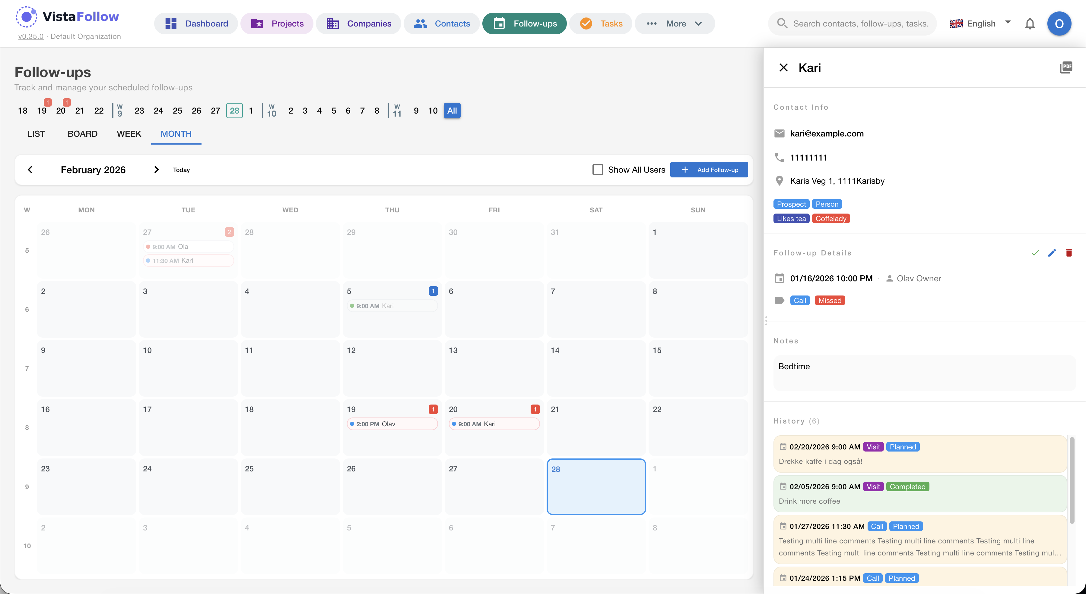 Follow-ups Month View