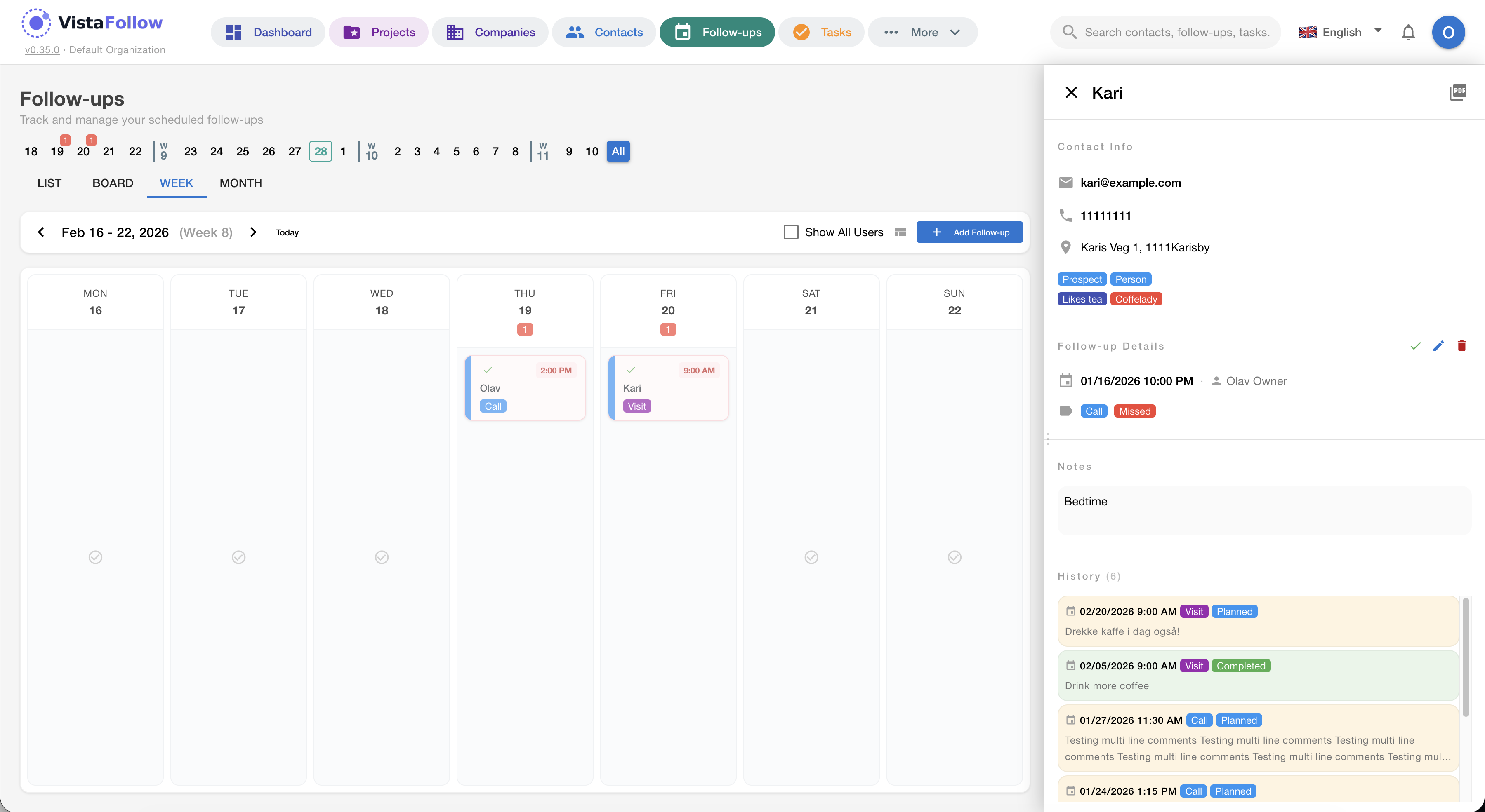 Follow-ups Week View