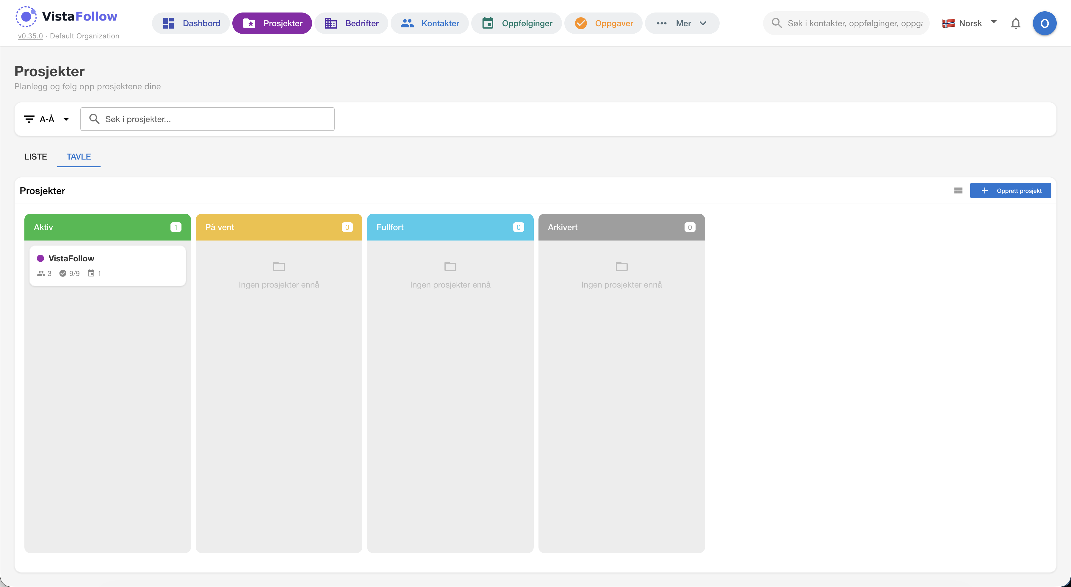 Prosjekter — Kanban-tavle
